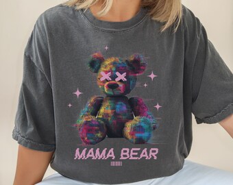 Mama Bear Comfort Colors Shirt, Trippy Mom Shirt, Teddy Bear Shirt, Gift for Mom, Cool Mom Shirt, Y2K Mom Shirt, Mama Shirt, Oversized Tee