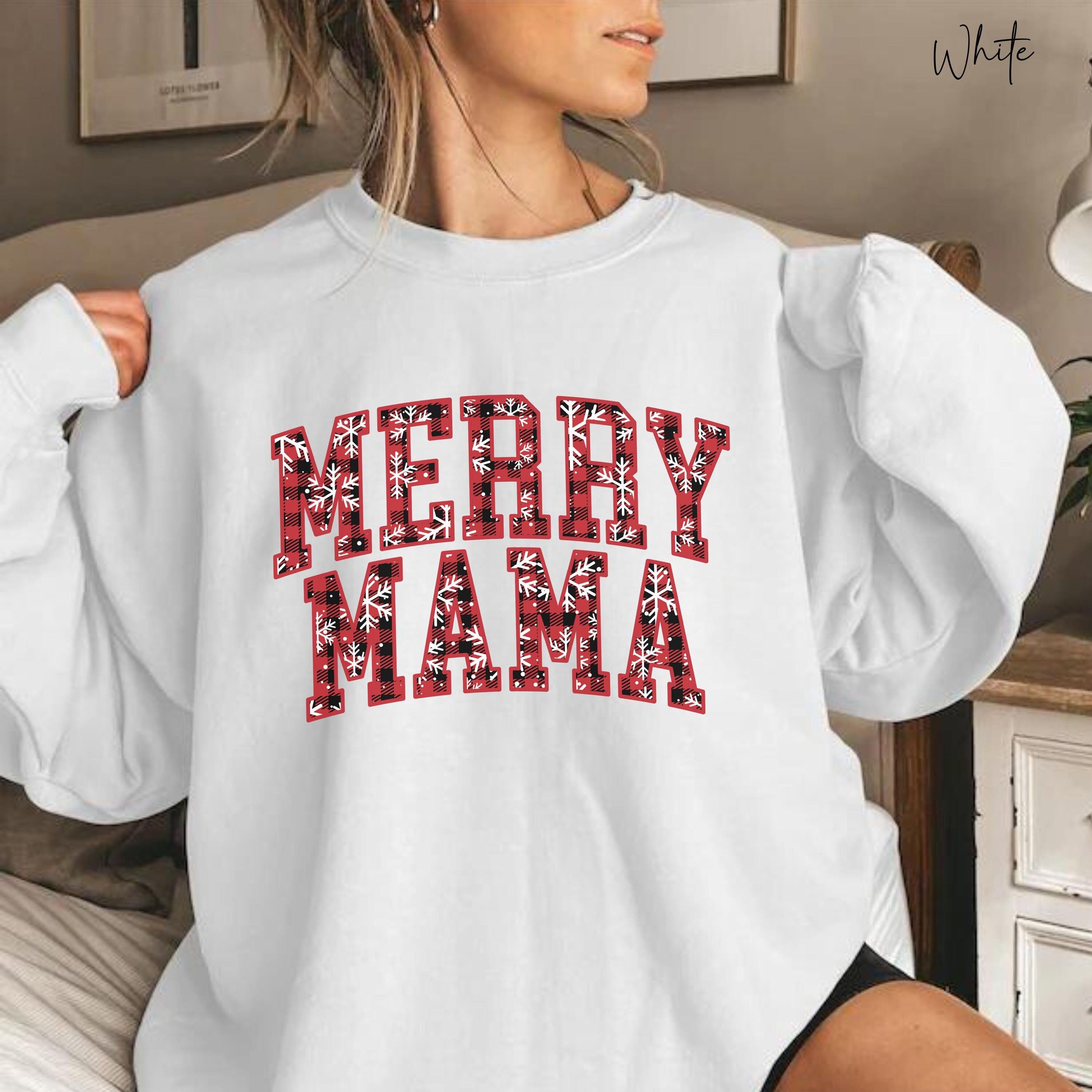 Merry Mama Sweatshirt, Christmas Pattern Mom Crewneck, Christmas