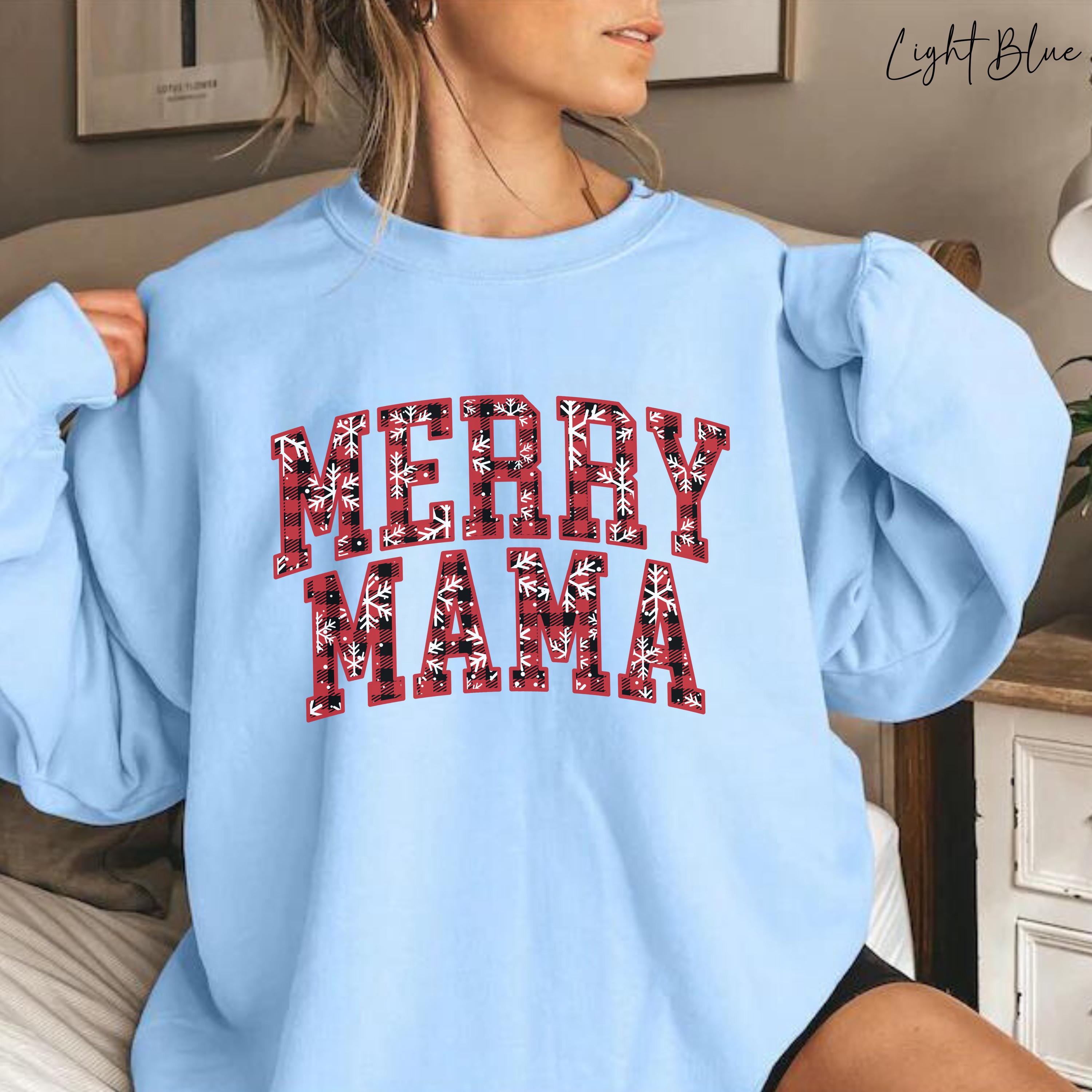Merry Mama Sweatshirt, Christmas Pattern Mom Crewneck, Christmas