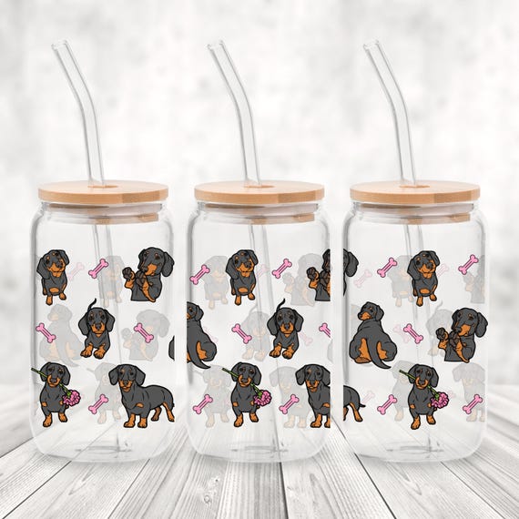 Bicchiere A Forma Di Bassotto Con Coperchio E Cannuccia - Tazza Da 500 Ml In Vetro, Ideale Come Regalo