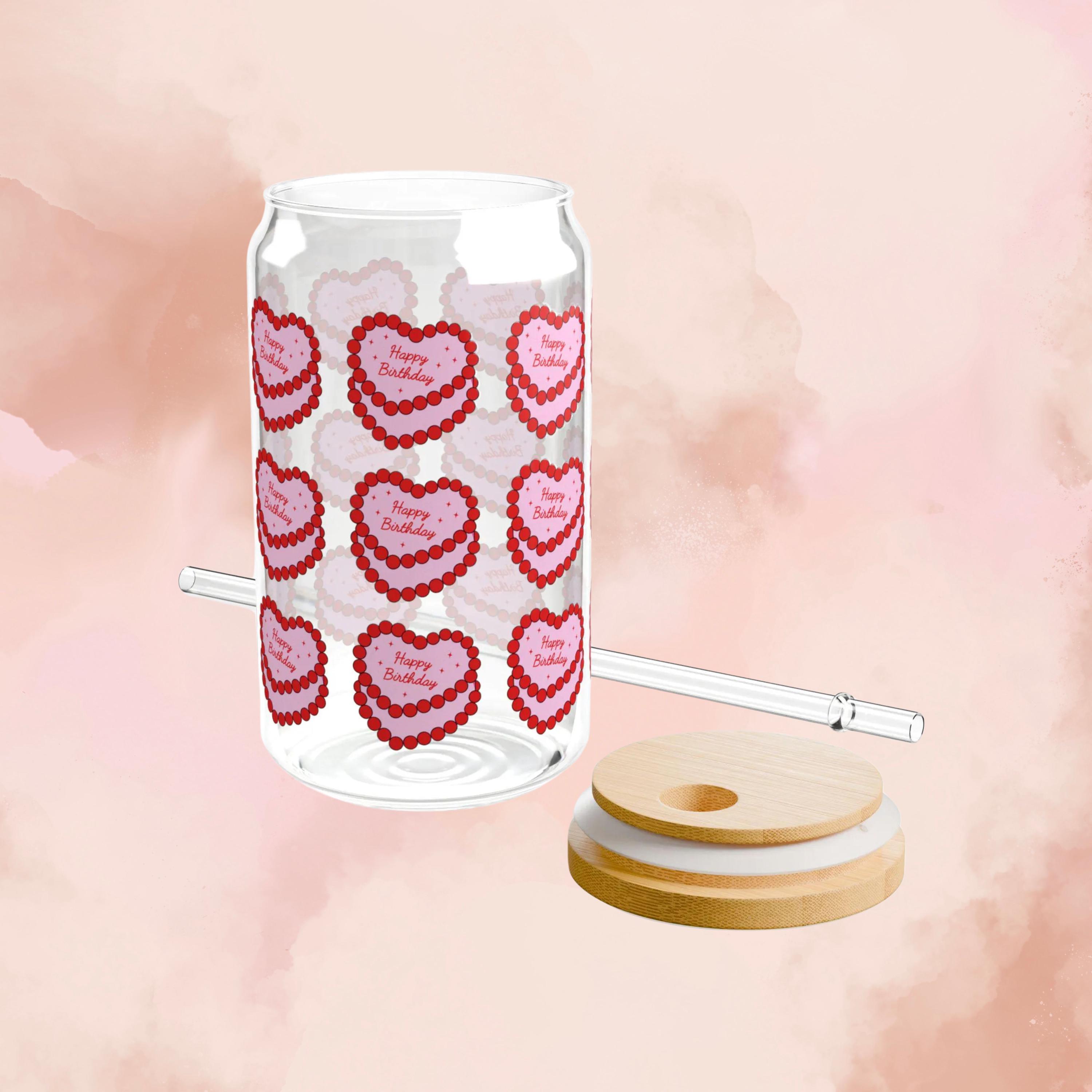 ハッピーバースデーガラスタンブラー、ヴィンテージハートケーキタンブラー彼女への誕生日プレゼント、かわいい誕生日記念品、ケーキ好きへのギフト、バースデーリビーカップ  - Etsy 日本, image size:3000x3000