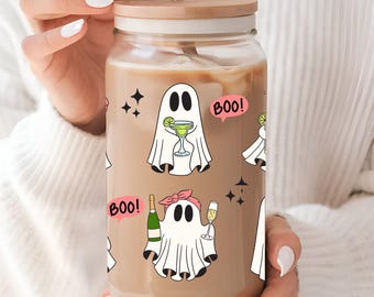 Cocktail Ghost Tumbler, Retro Ghost Iced Coffee Cup, Halloween Tumbler, Spooky Glass Tumbler, Halloween Drinking Glass, Halloween Glassware