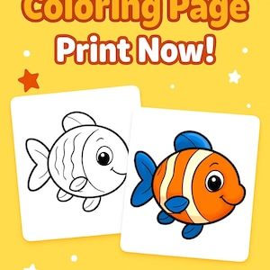 Fish coloring page, Printable coloring, Kids activity, Instant download, PDF coloring, Uncolored fish, Colored fish, Marine life, Ocean