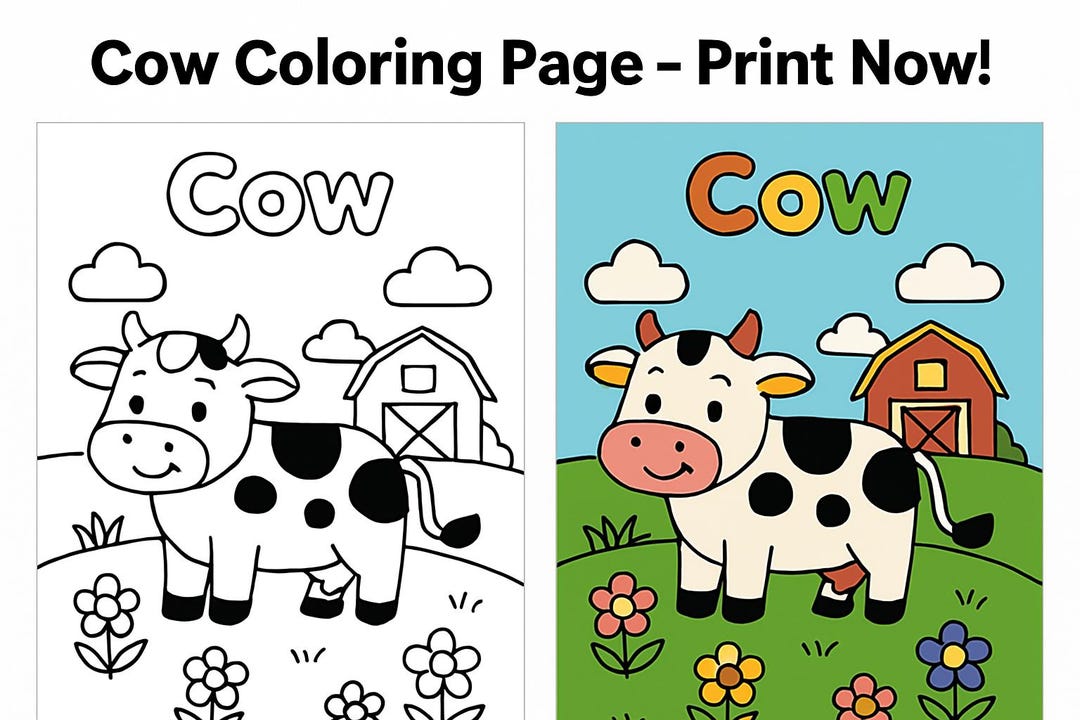 Cute Cow Coloring Page Printable PDF - Farm Animal Kids Activity Sheet ...