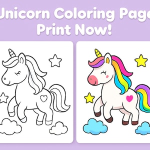 Unicorn Coloring Page, Printable Unicorn, Kids Coloring Book, Unicorn Activity, Digital Download, Instant Download, Coloring Pages