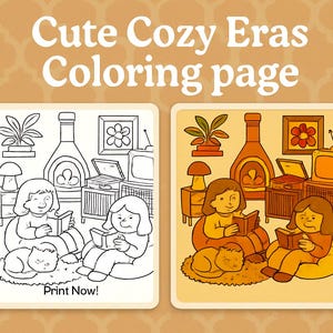 Cute Cozy Eras Coloring Page - Printable PDF for Instant Download coloring page, cute, cozy, eras, vintage, retro, printable, PDF