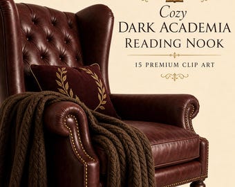 Is Your Bookish Merch Getting Lost? Dark Academia Reading Nook Clipart Bundle | Vintage Library PNGs Commercial Use