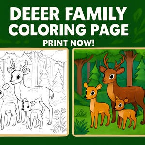 deer family coloring page, woodland animals coloring, forest animals printable, deer coloring sheet, digital download, instant download
