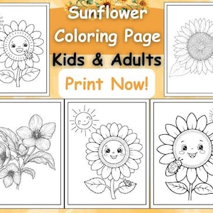 Sunflower Coloring Page, Printable Floral Art, Relaxing Digital Download for Kids & Adults