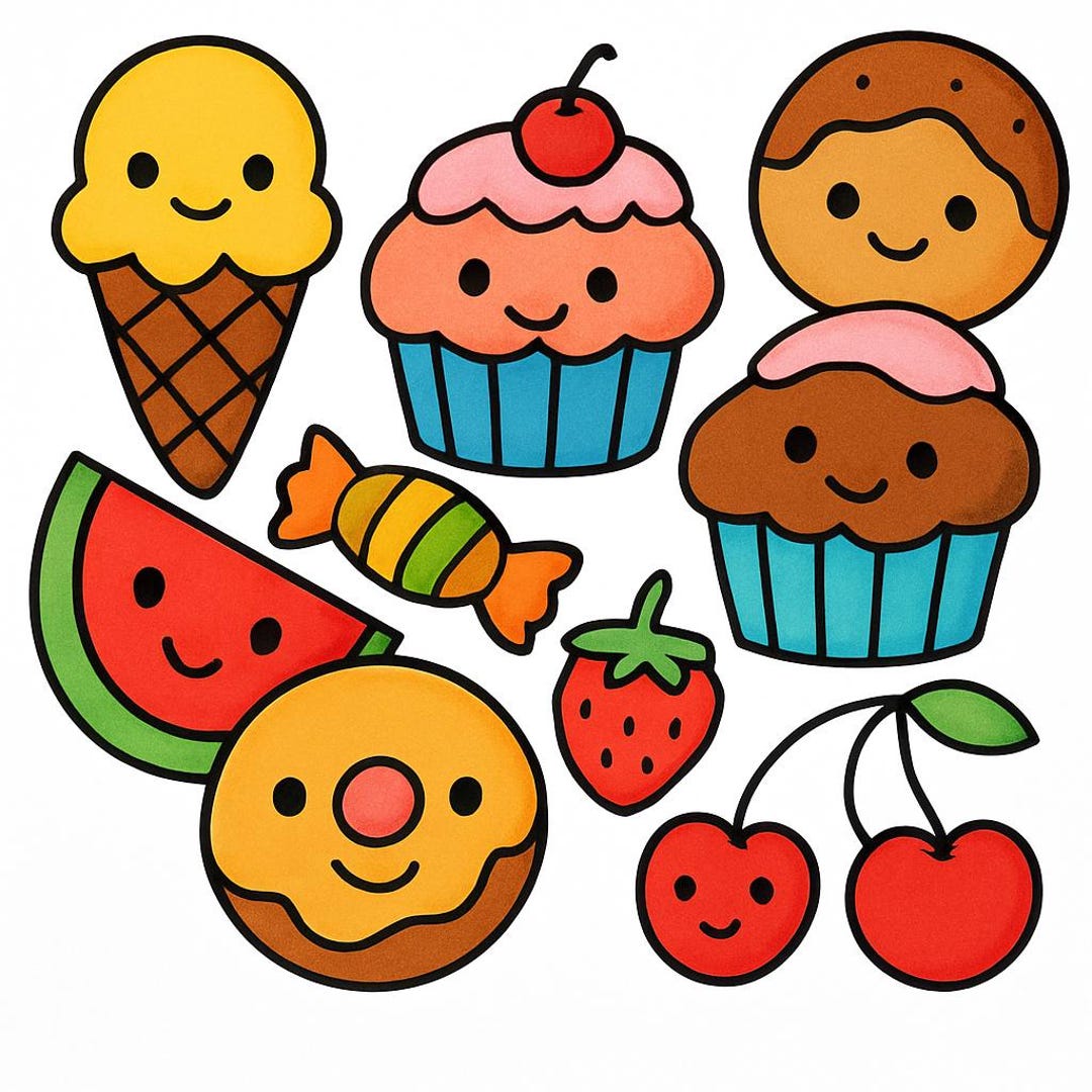 Food Coloring Page for Kids: Bold & Easy Fruit, Snack Theme (PDF Download) - Etsy