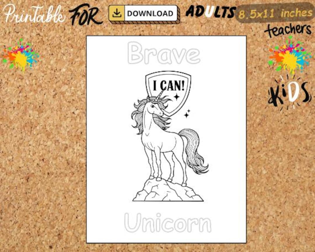 Brave Unicorn Coloring Page Activity PDF | 8.5x11