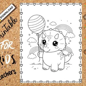 Páginas para colorear de dinosaurios kawaii con marcadores de puntos / PDF imprimible / Actividad preescolar para niños pequeños / Práctica de motricidad fina / Tamaño carta 8.5x11