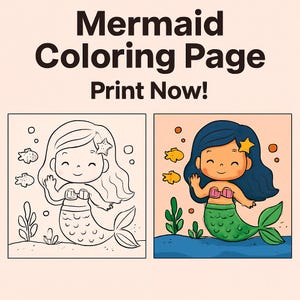 Mermaid Coloring Page: Kids Printable Activity (Digital Download)