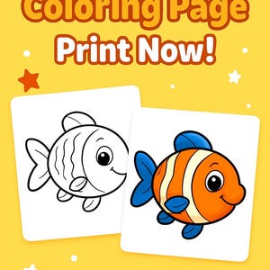 fish coloring page, printable coloring, kids activity, instant download,PDF coloring, uncolored fish, colored fish, marine life ocean animal