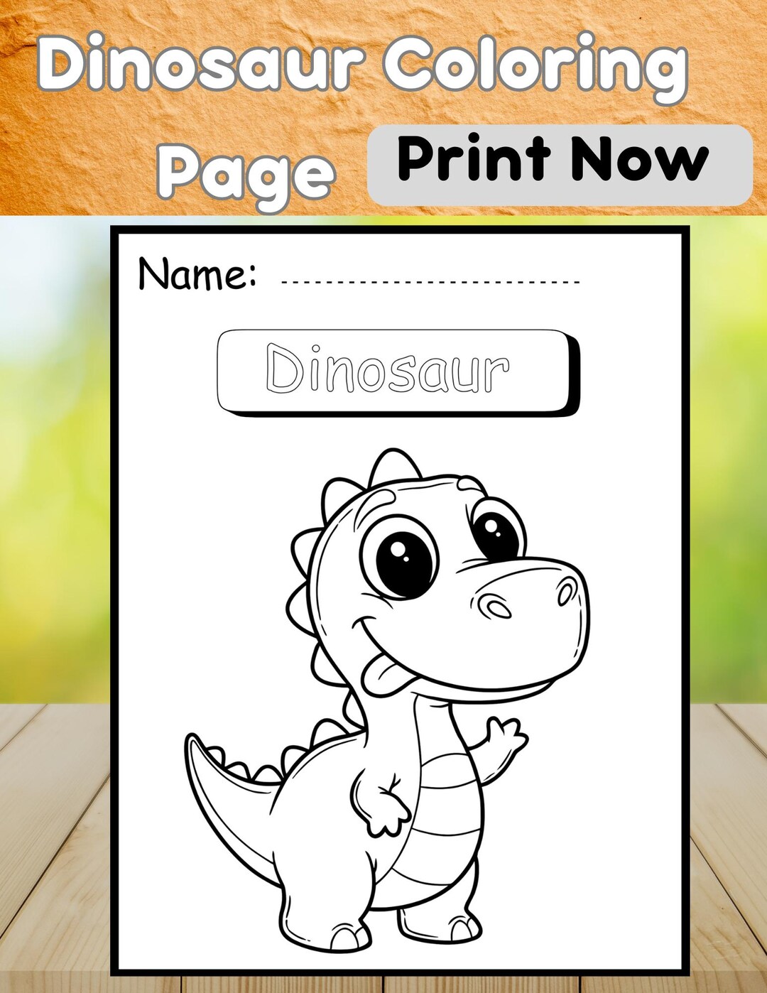 Dinosaur Coloring Page, Prehistoric Animal Digital Download, Kids ...