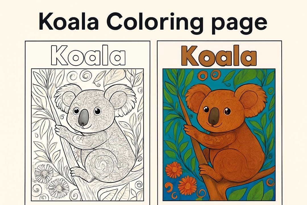Koala Coloring Page for Kids & Adults - Instant Download Animal ...
