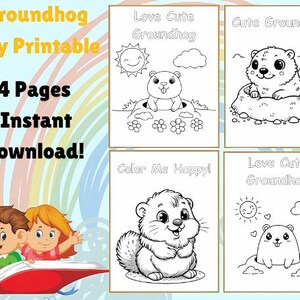 Groundhog Day Coloring Pages, Kids Educational Printable, Instant Download for Teachers