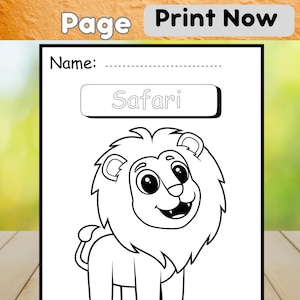 Safari Coloring Page, Jungle Animals Printable, Kids Digital Download Art