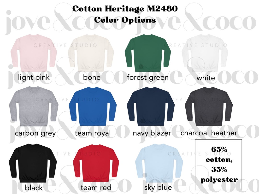 Cotton Heritage M2480 Mockup Color & Size Chart, Cotton Heritage M2480
