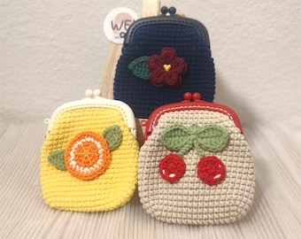 Crochet FLOWER/Fruit Coin Purse,KISS Lock purse,Crochet purse,Amigurumi bag, gift for her, Cherry/Lily/Lavender/Rose pouch,Airpods Bag