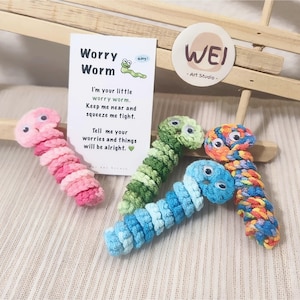 Crochet Worry Worm, Anxiety Reliever, Stress Toy, Fidget Toy, ADHD Toy, Emotional Support/Mental Health Gift, Cheer Up Gift