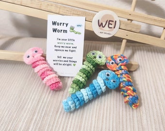 Gehäkelter Sorgenwurm, Stressabbau, Stressspielzeug, Zappelspielzeug, ADHS-Spielzeug, Geschenk für emotionale Unterstützung / psychische Gesundheit, Aufmunterungsgeschenk