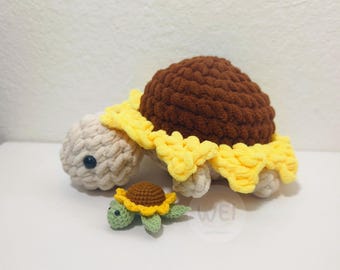 Crochet SUNFLOWER TURTLE Plushie, Amigurumi Stuffed Sea Turtle, Flower Turtle, Cheer Up Gift, Soft Cute Plushie Toy
