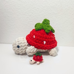 Crochet STRAWBERRY TURTLE Plushie, Crochet Cute Strawberry Turtle, Amigurumi Stuffed Sea Turtle, Cheer Up Gift, Soft Cute Plushie Toy