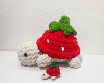 Crochet STRAWBERRY TURTLE Plushie, Crochet Cute Strawberry Turtle, Amigurumi Stuffed Sea Turtle, Cheer Up Gift, Soft Cute Plushie Toy
