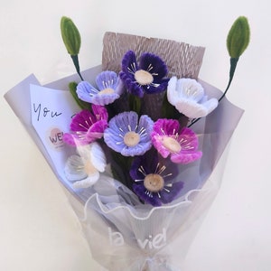 Pipe cleaner flowers bouquet,POPPY Bouquet,CUSTOMIZE AVAILABLE,Gift for mother/friend/honey,anniversary/wedding/graduation/birthday gift