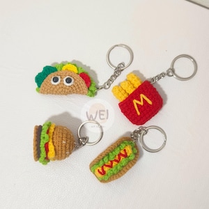 Crochet Fast Food Series, Knitted Bag Charm Hot Dog, Amigurumi Cheese Burger Hamburger, French Fries, Bag Pendant, Cute Gift