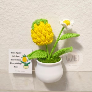 Crochet PINEAPLLE Flower Potted Plant, Cheer Up Gift, Amigurumi Pineapale Fine-Apple, Everything is Fine, Table Decor, Encouragement Gift