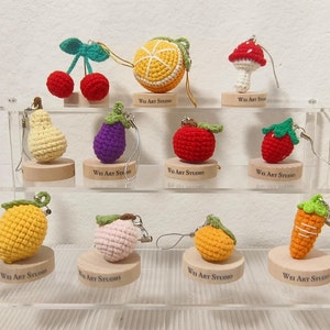 Crochet MINI FRUIT Keychain Pendant, Handmade Cute Pear/Peach/Orange/Apple/Lemon/Strawberry/Carrot/Mushroom/Eggplant/Cherry, Bag Charm, Gift