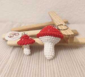 Porte-clés Champignon Au Crochet - Pendentif Fil Coton, Design Pirate | Accessoire Fait Main Pour Sac, Clés, Décoration