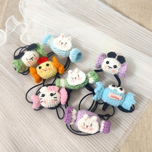 Crochet ANIMAL CANDY Hair Tie, Rabbit Candy Hairties, Panda/cat