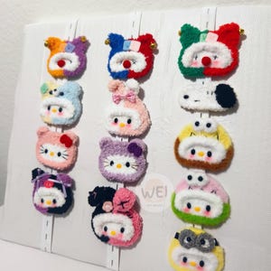 Crochet Plush Cartoon Cat Hairclip, Handmade CLOWN Hair Clip, Amigurumi Two Colors Combo DRESSUP Exquisite Cute Plushie Hairpin,Gift for Her