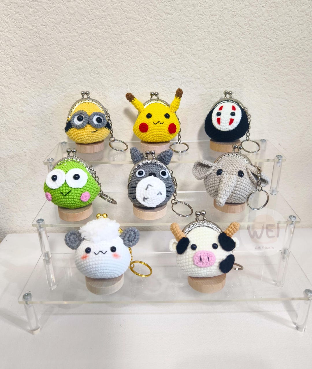 Crochet ANIMAL CARTOON Coin Purse Keychain, KISS Lock Pouch