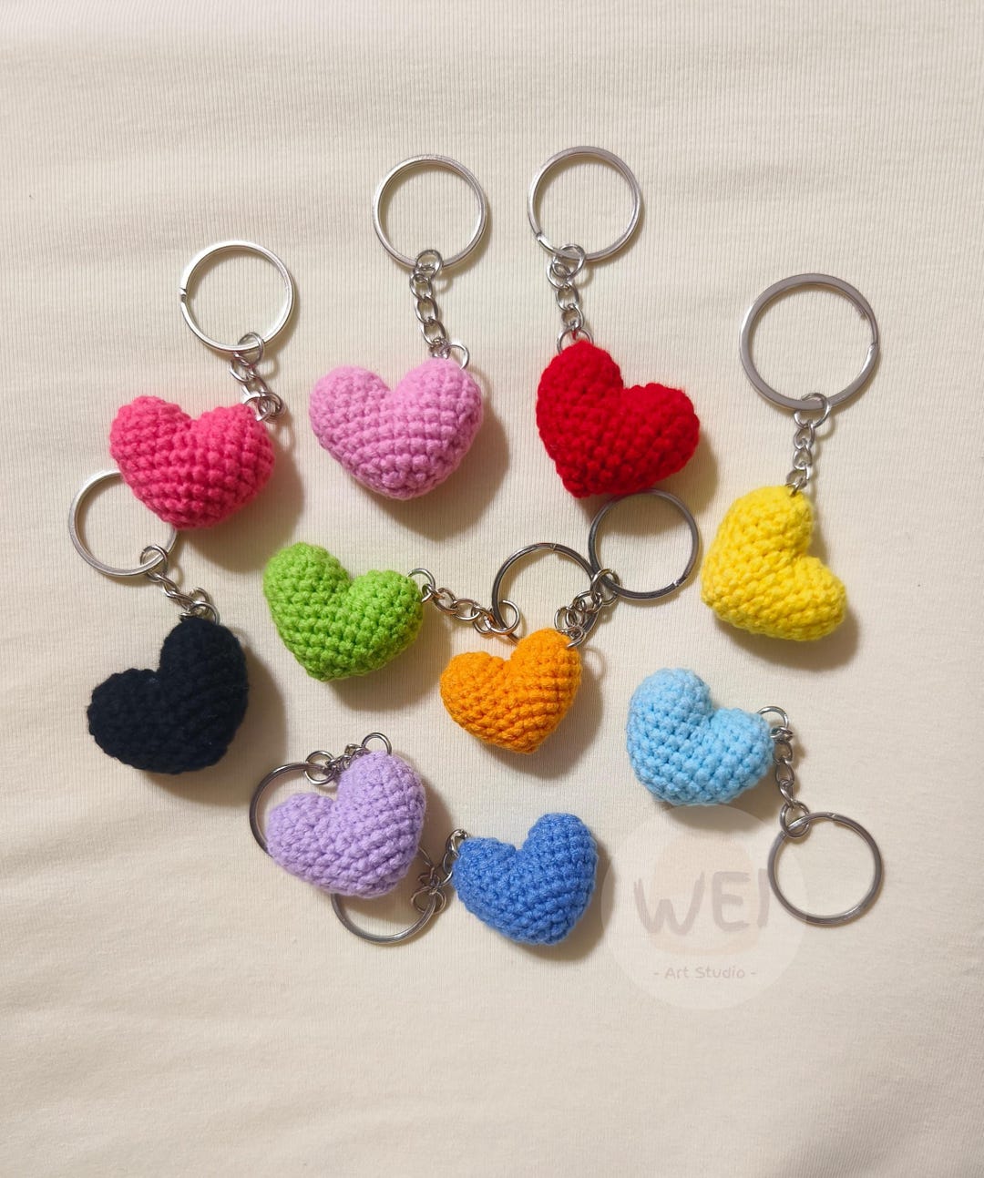 かぎ針編みのハートキーホルダー、ぬいぐるみのハートキーホルダー