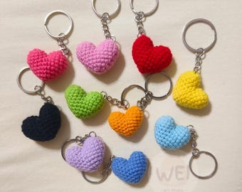 Crochet Heart Keychain, Stuffed Heart Keychain, Amigurumi Mini