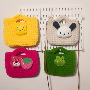 Crochet Chenille Yarn Crossbody Bag, Knitted Handbag, Handmade Chunky Yarn Shoulder Bag with Plush Toy Doll, Phone Daily Bag, Gift for Her