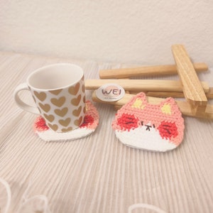 Crochet Cat Coaster, Crochet Cat Cup Mats, Set of 2, Houesewarming Gift, Home Deocr, Mug Rug, Cat Drink Coaster, Amigurumi Espresso Coaster