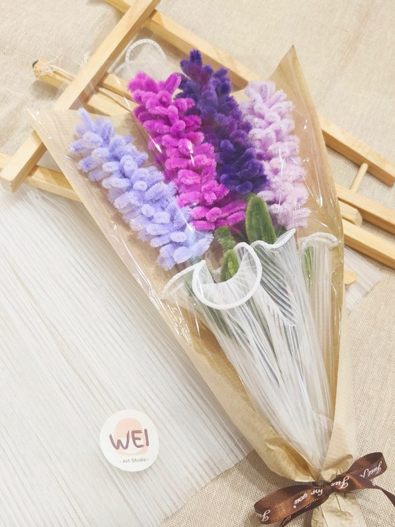 Set Di Scovolini Per Bouquet Di Tulipani Fai-da-te,  Rosa, Con Filo Di Ciniglia, Carta Da Regalo E Nastro, Kit Creativo