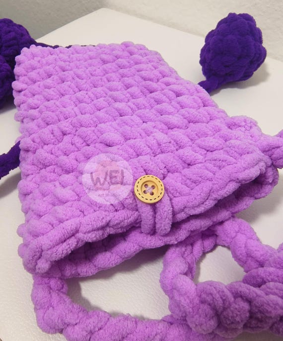 かぎ針編みのビッグアイズモンスタースマホポーチ、ハンドメイドの