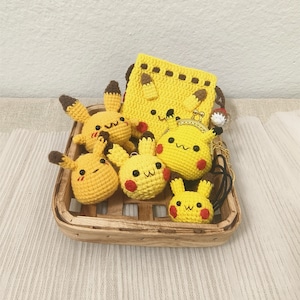 Crochet Pika Collection, Pika Pika keychain, Yellow Mouse, Drawstring Bag, coin purse, Hair tie, Stuffed Toy Doll, Crochet Electric Mouse