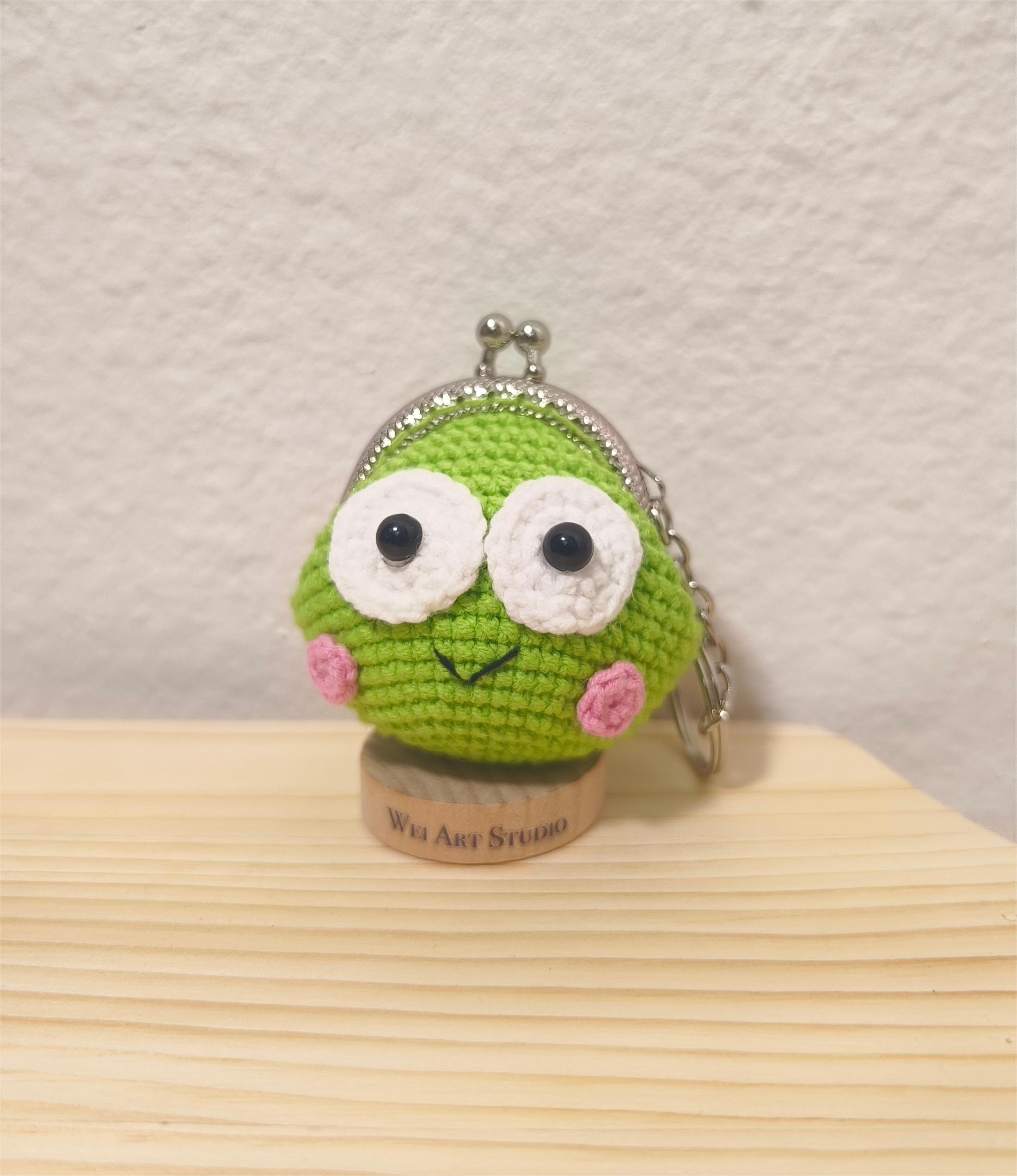 Crochet Cute Cartoon Coin Purse Keychain, Crochet KISS LOCK Purse