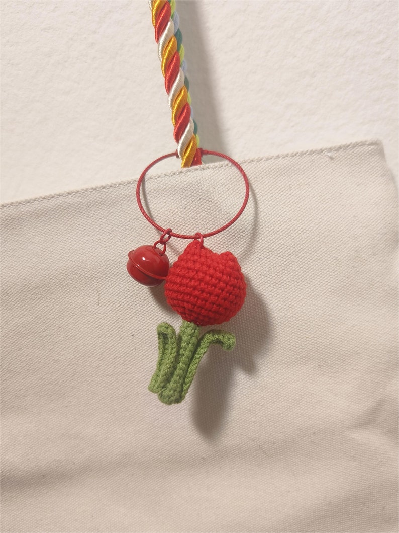 Crochet TULIP Keychain, Handmade Tulips Pendant, Knitted Bag Charms