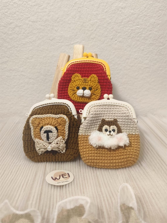 かぎ針編みの動物/漫画の小銭入れキーホルダー、KISSロックのかぎ針