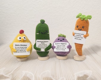Crochet Emotional Support PICKLE, Crochet Positive CHICKEN, Emotional Support EGGPLANT, Positive Carrot, Cheer Up Gift, Encouragement Gift