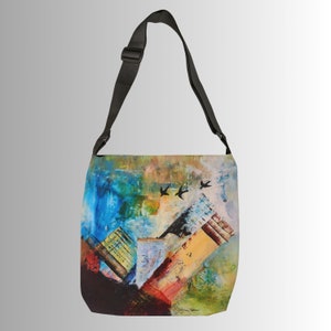 City Birds Tote Bag Geldbörse - Patricia Hoffman Kunst Bunte Stadt Malerei Karte Einer Stadt Aus Der Vogelperspektive Großstadt Hohe Gebäude