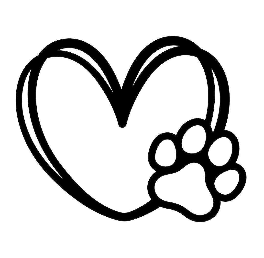 Heart & Paw Print | Puppy Love Graphic Art | Black and White Instant ...